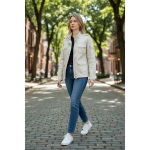 NWT Curve Appeal Solid Off White Light Denim Jacket blazer Size Medium